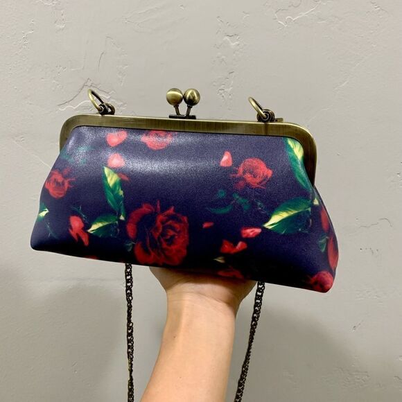 Handmade Genuine Leather Rose Printed Clutch/Shoulder Bag/Crossbody/Evening Bag - Picture 11 of 16